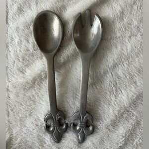 Fleur-de-lis Pewter Serving Spoon And Fork